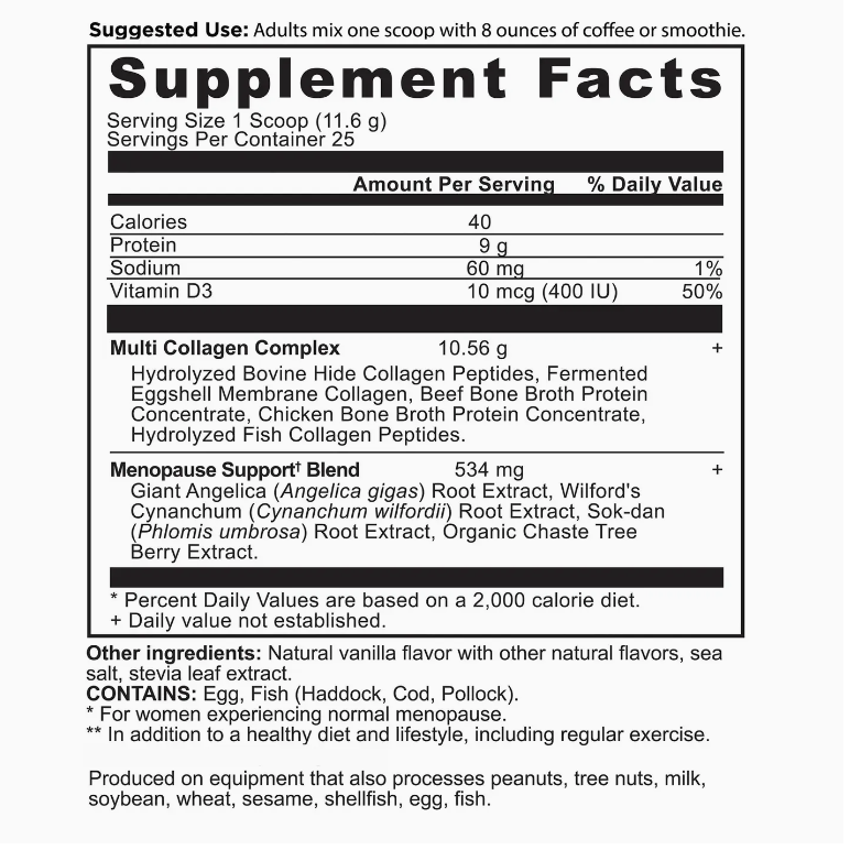Menopause Support + Collagen | Powder Vanilla (25 Servings)