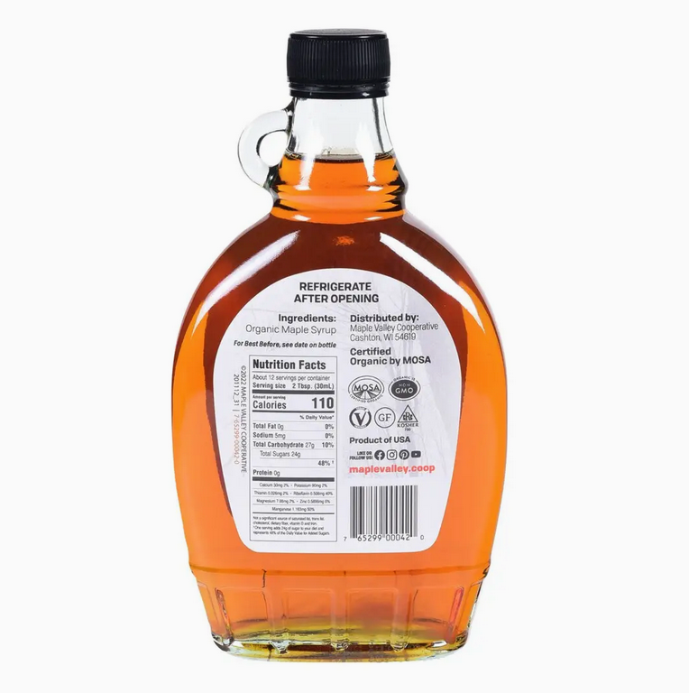 Maple Syrup Organic Amber & Rich 12 oz. Flat Glass