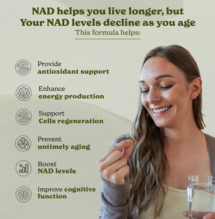 Nad+ Capsules | Nad+ Precursors, Resveratrol, CoQ10, Ashwagandha | 8 Ayurvedic Ingredients