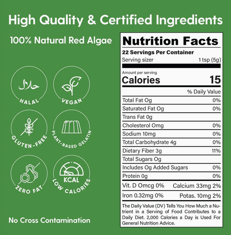 Hearthy Foods Agar Agar Powder (4oz) Vegan Gelatin Substitute
