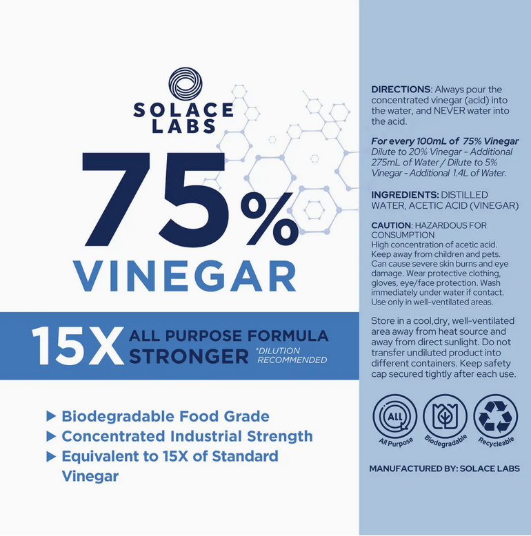 75% Pure Vinegar - 15X Concentrated Industrial Grade Bio D
