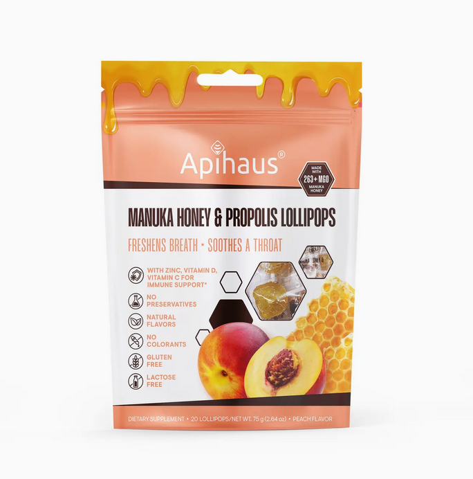 Manuka Honey and Propolis Lollipops Peach 20 Lollipops