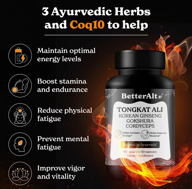 Tongkat Ali Capsules | Ginseng, Ashwagandha & CoQ10 | Helps with Energy, Stamina & Overall Vitality