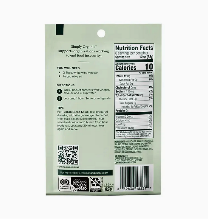 Italian Salad Dressing Mix, Certified Organic, Vegan, 0.7 oz