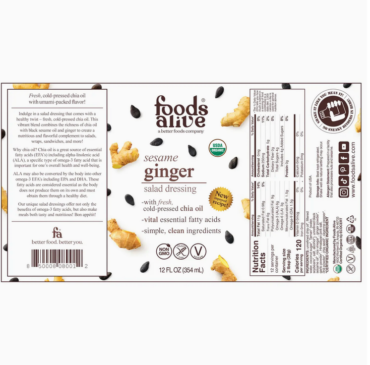 Sesame Ginger Salad Dressing - Organic
