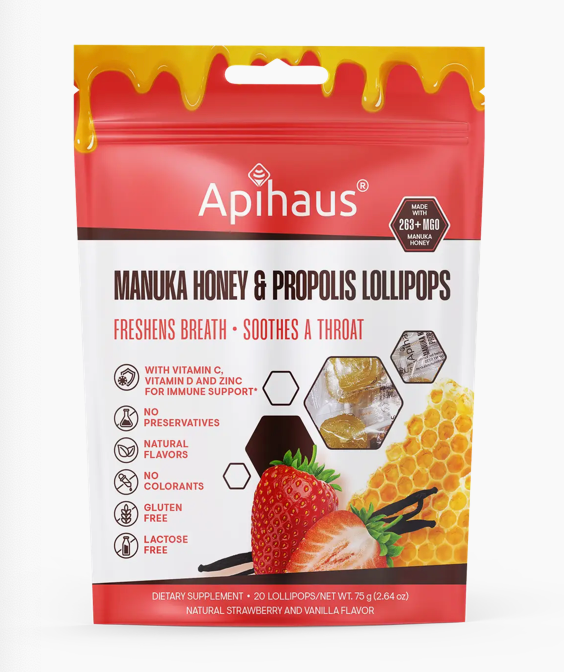 Apihaus Manuka Honey & Propolis Lollipops Strawberry Vanilla