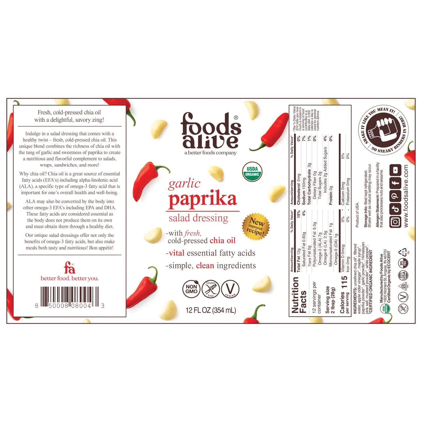 Garlic Paprika Salad Dressing - Organic 12 oz