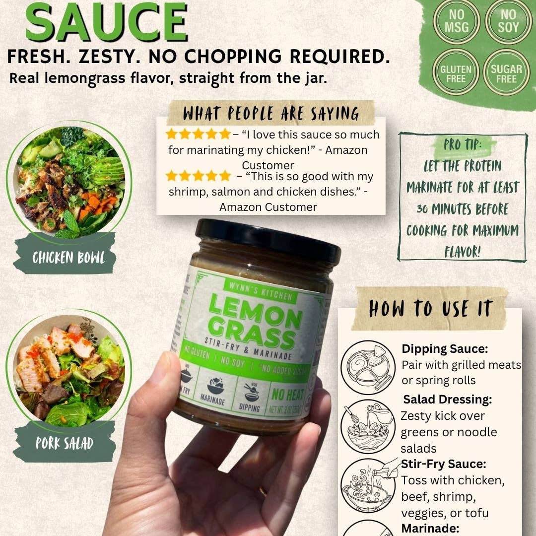 Lemongrass Stir-Fry & Marinade Sauce - No Sugar, Soy, Gluten