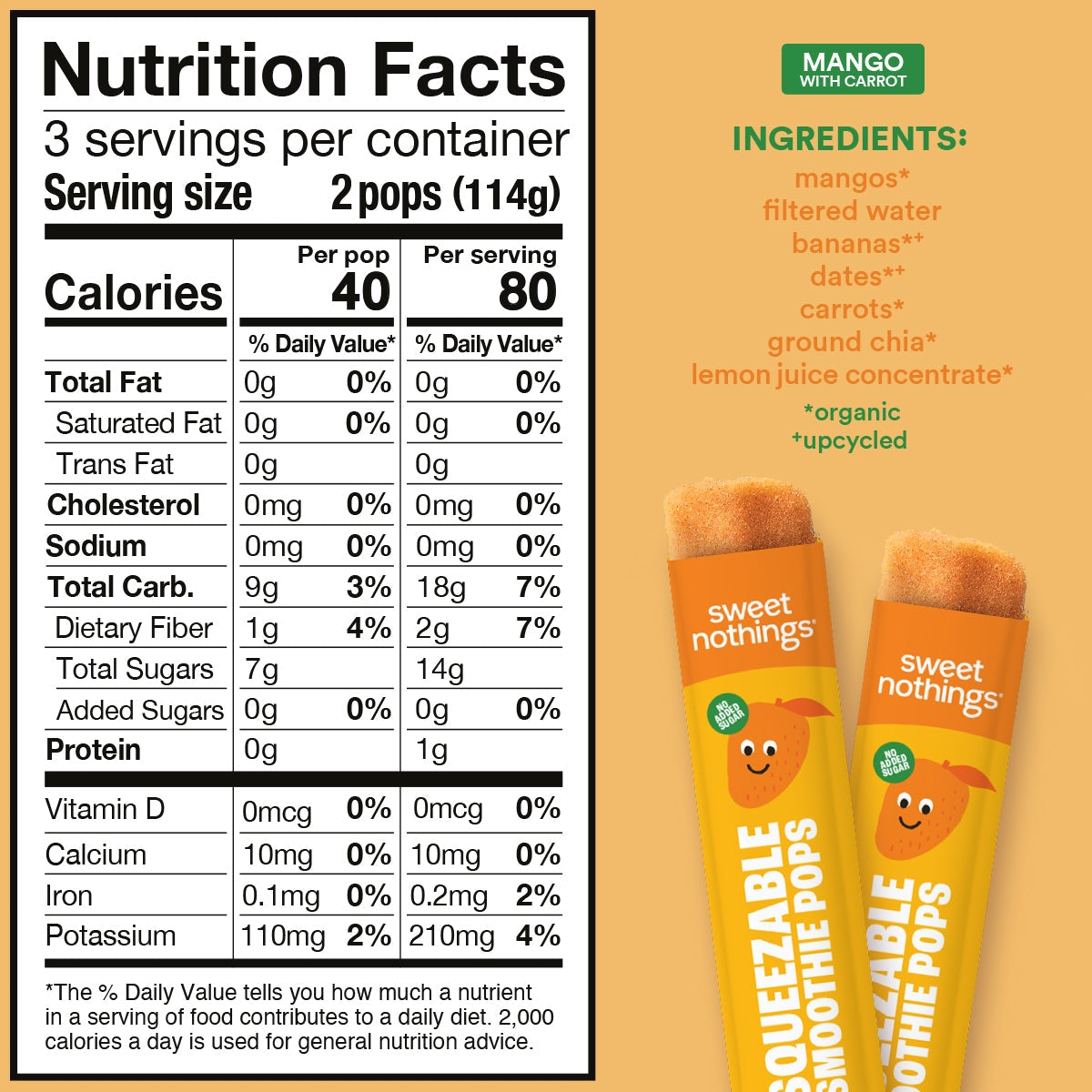 Mango Carrot Smoothie Pops – Organic Fruit Popsicle
