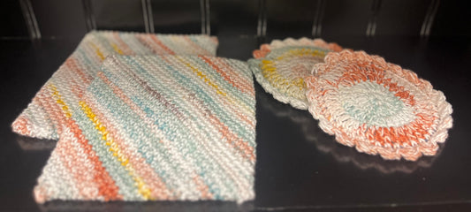 Hand Crochet Double Thick Potholder and Kitchen Washcloth Scubbies