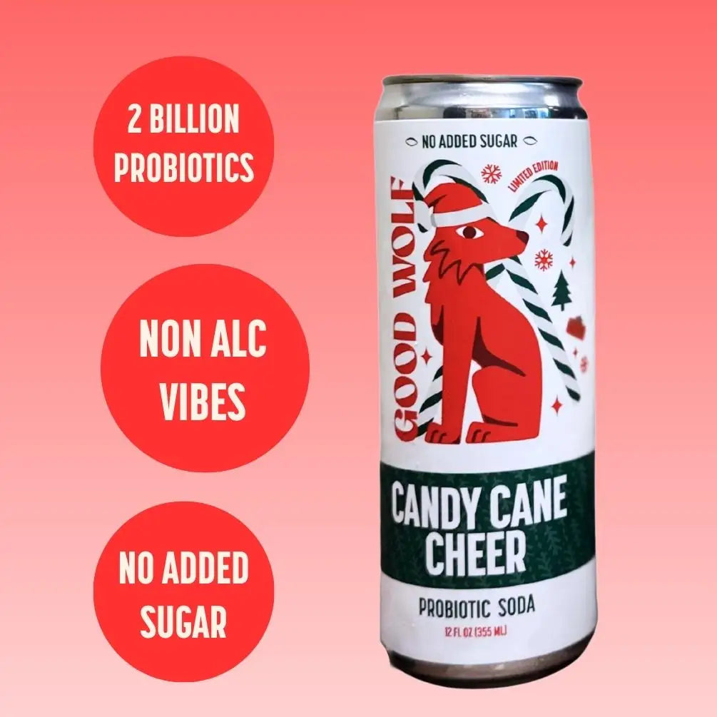 Candy Cane Cheer Probiotic Soda - No Added Sugar - 12oz