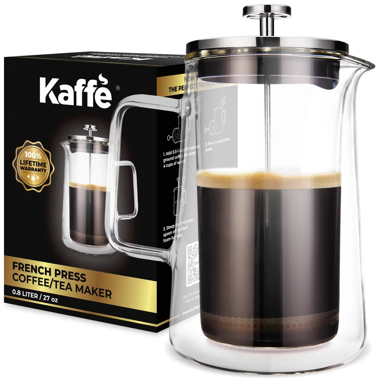French Press Coffee Maker. Double-Wall Glass (0.8L)