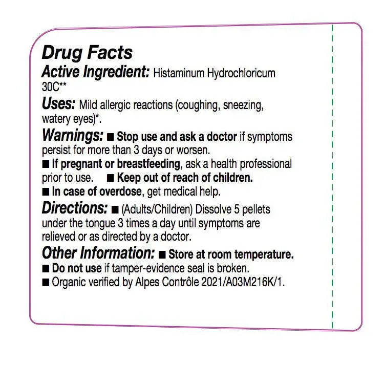 Olloïs Histaminum Hydrochloricum 30C Vegan Organic, 80 Pel. - Allergy