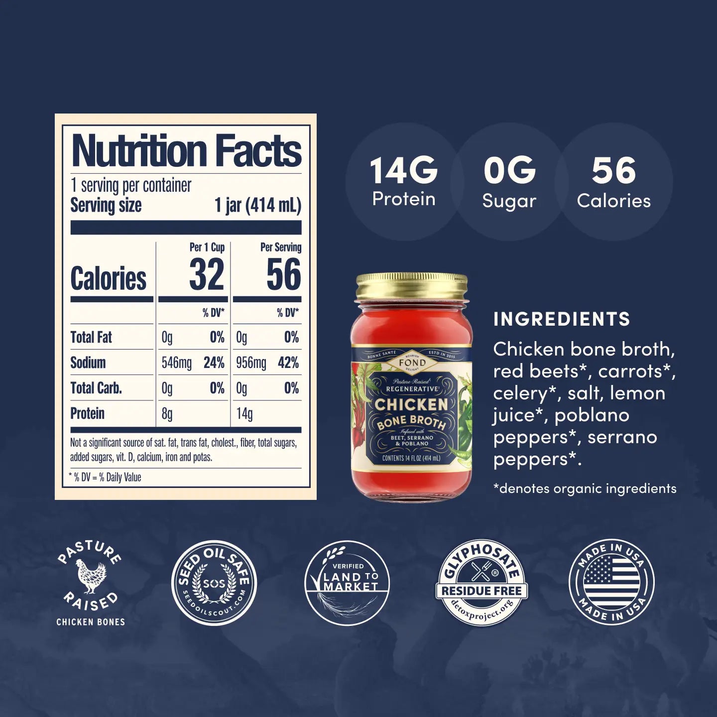 Beet & Serrano Pasture-Raised Chicken Bone Broth 14oz