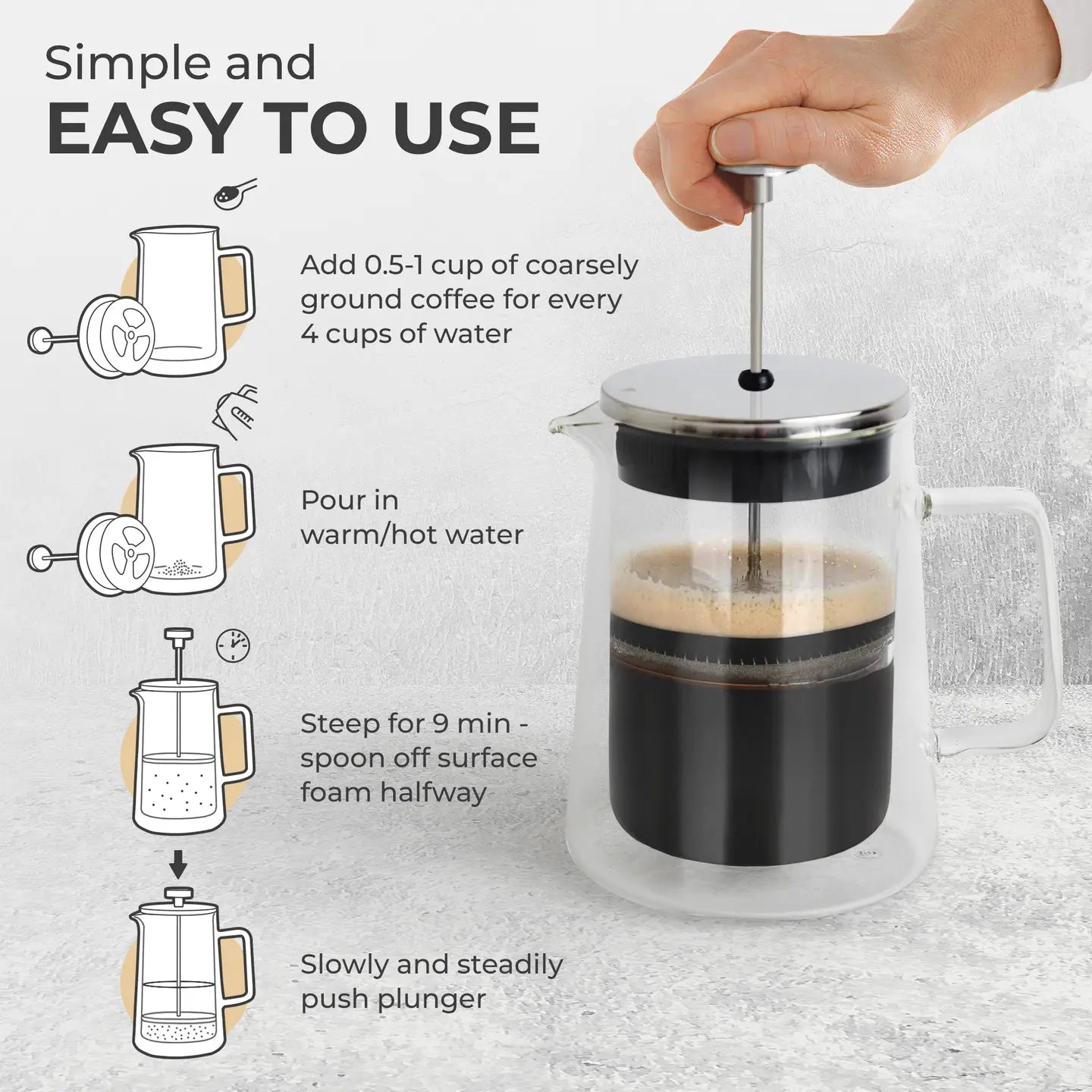 French Press Coffee Maker. Double-Wall Glass (0.8L)