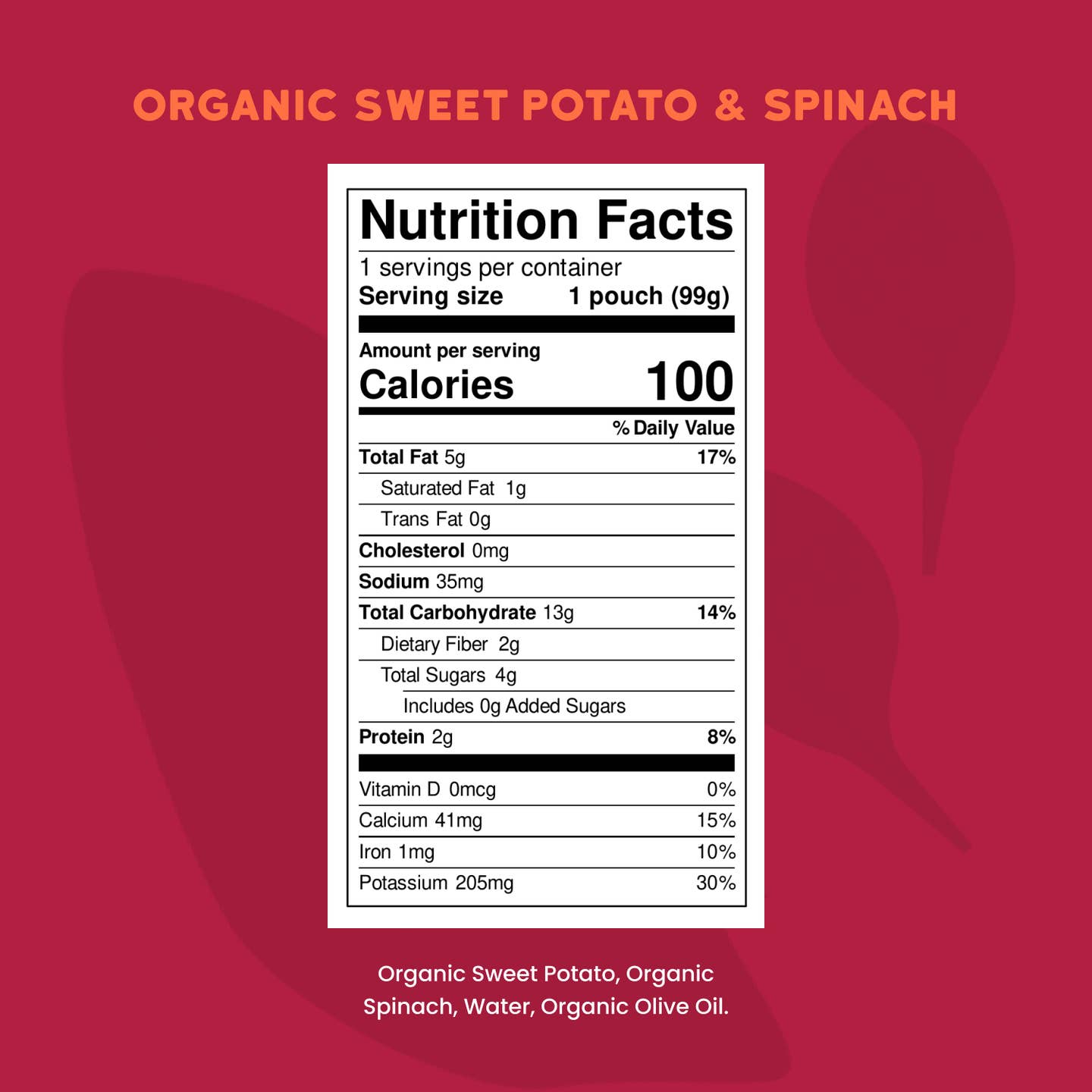 Organic Sweet Potato & Spinach with Organic Olive Oil