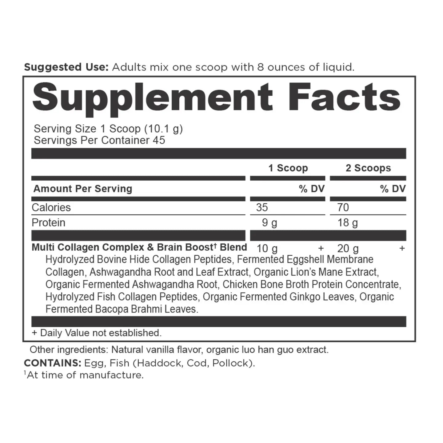 Multi Collagen Protein Brain Boost | Powder (45 Servings) Vanilla