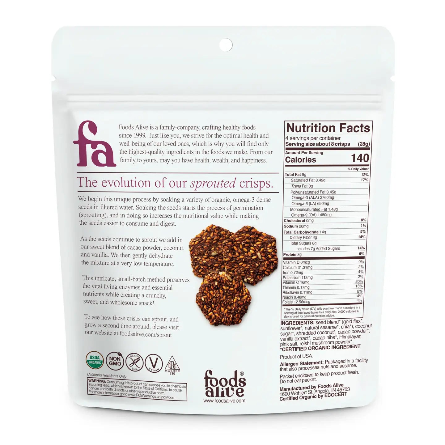 Coco Coconut Organic Sprouted Crisps, Gluten Free