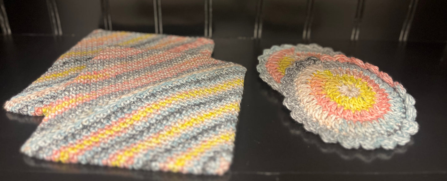 Hand Crochet Double Thick Potholder and Kitchen Washcloth Scubbies