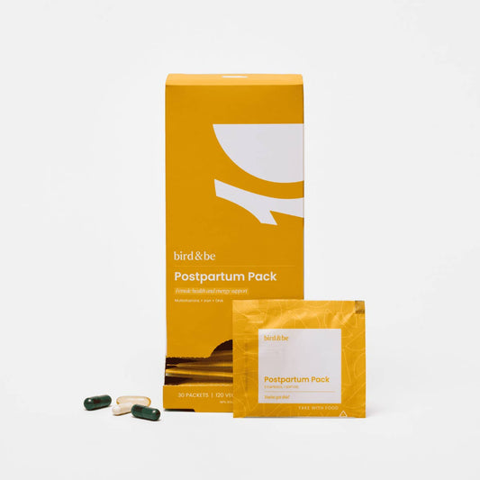 Postpartum care package with box and packets on a white background