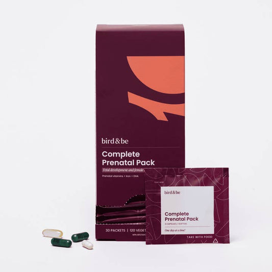 bird&be Complete Prenatal Pack with packaging and pills on a white background