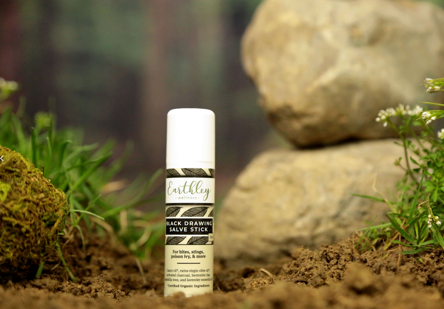Black Drawing Salve Stick with natural background