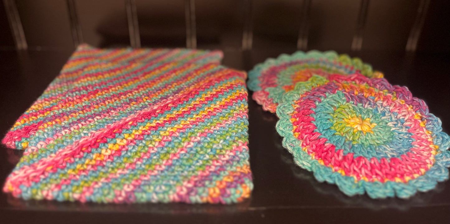 Hand Crochet Double Thick Potholder and Kitchen Washcloth Scubbies
