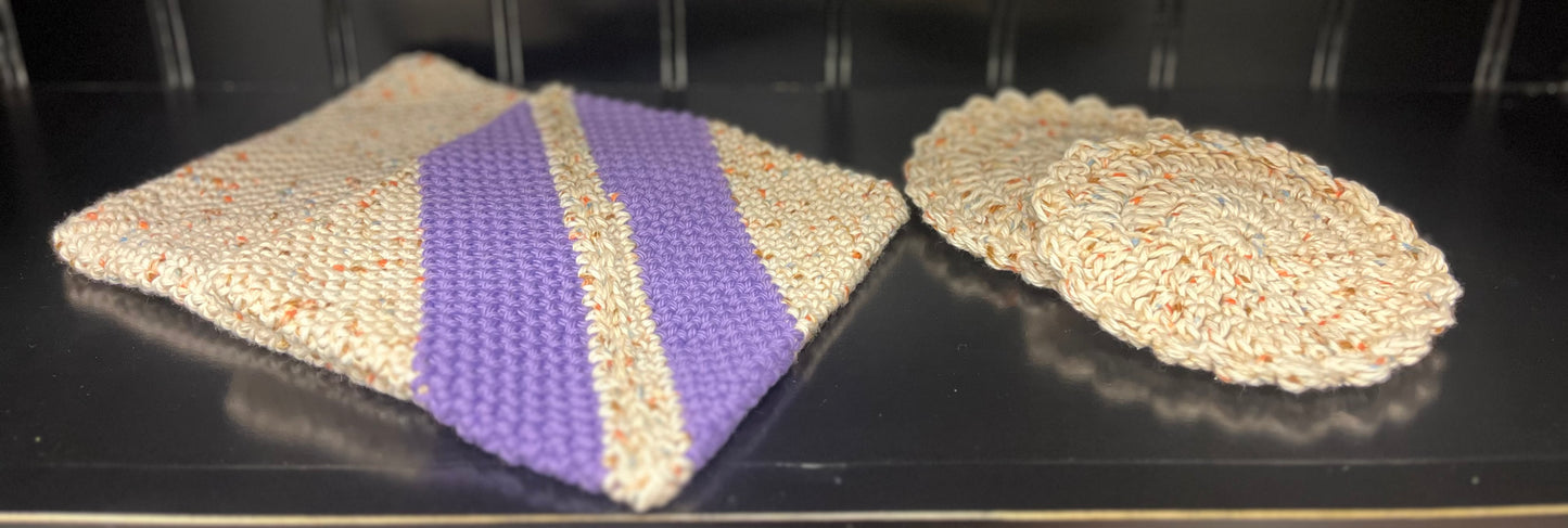 Hand Crochet Double Thick Potholder and Kitchen Washcloth Scubbies