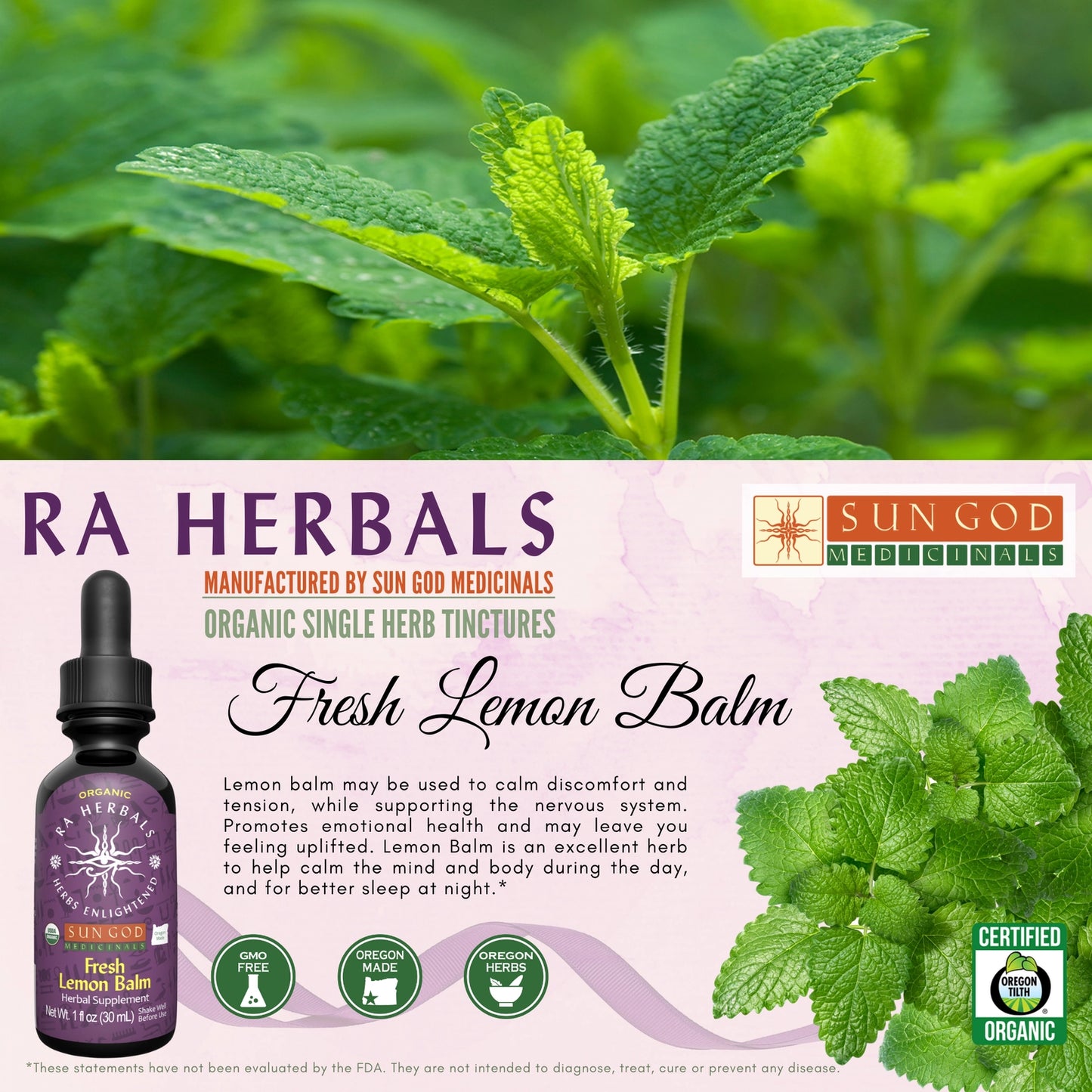 Tintura de melisa fresca orgánica 1 oz