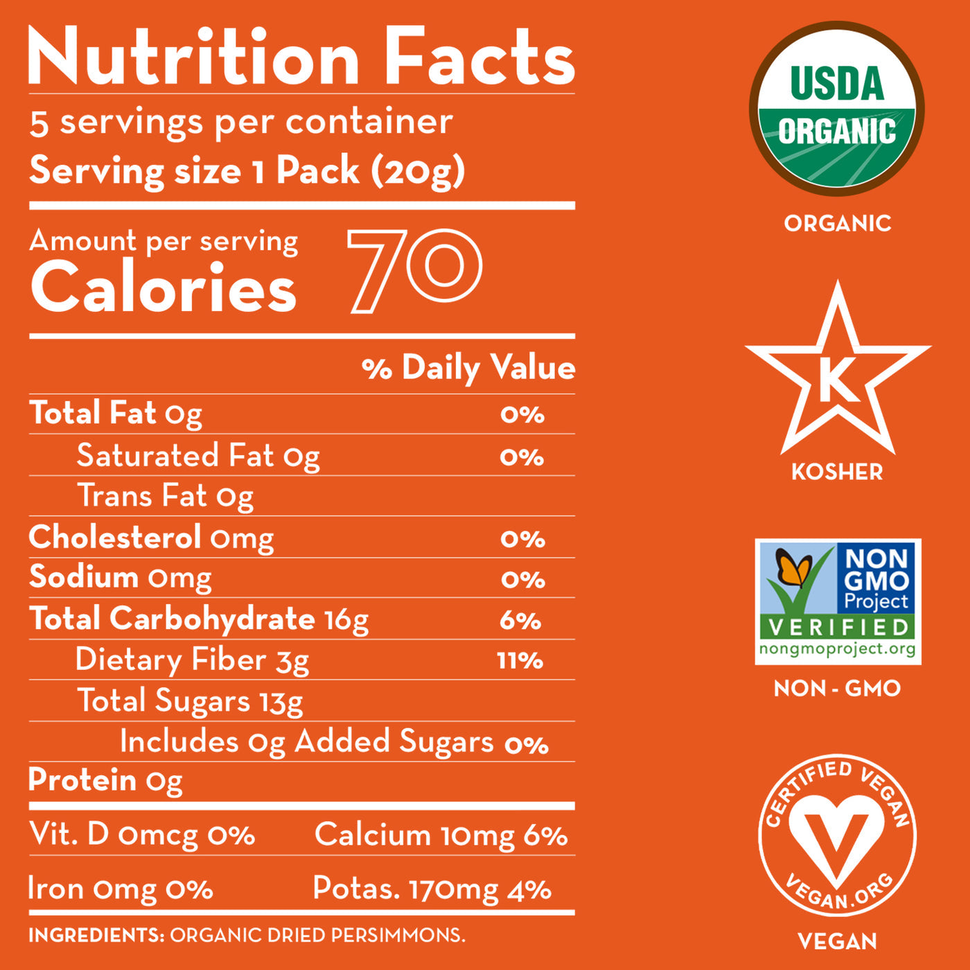 Organic Dried Persimmons - No Added Sugar Dried Fruit Snack
