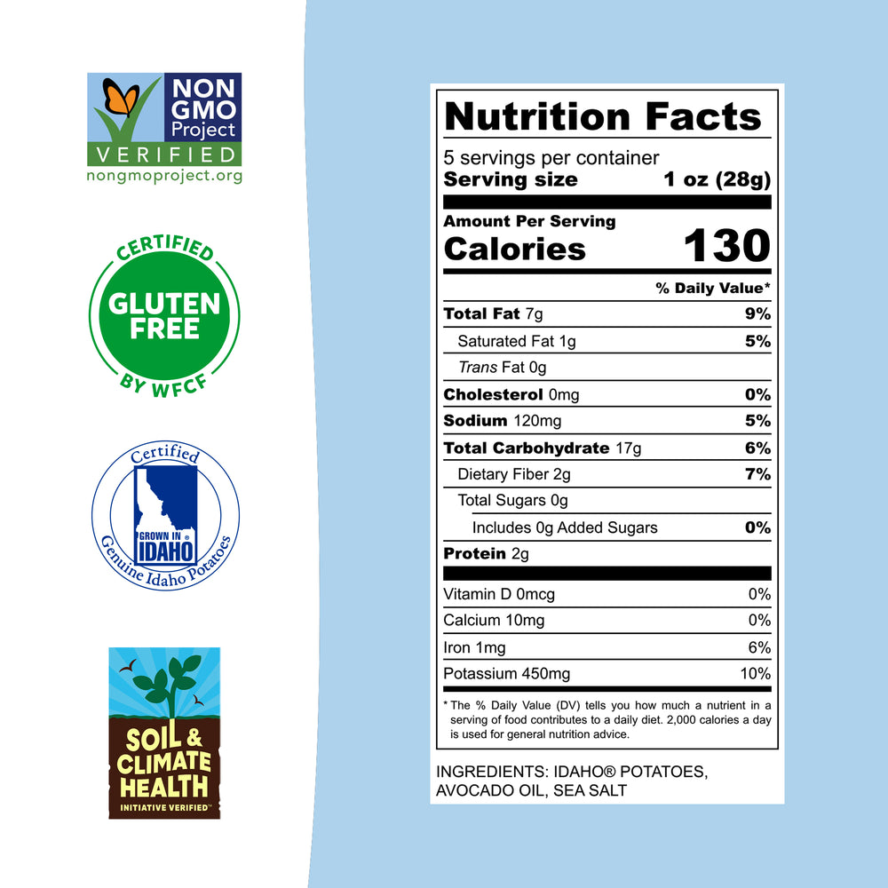 Sea Salt Kettle Cooked Potato Chips – Classic, Crispy Flavor – Regenerative Idaho Potatoes Cooked in 100% Avocado Oil