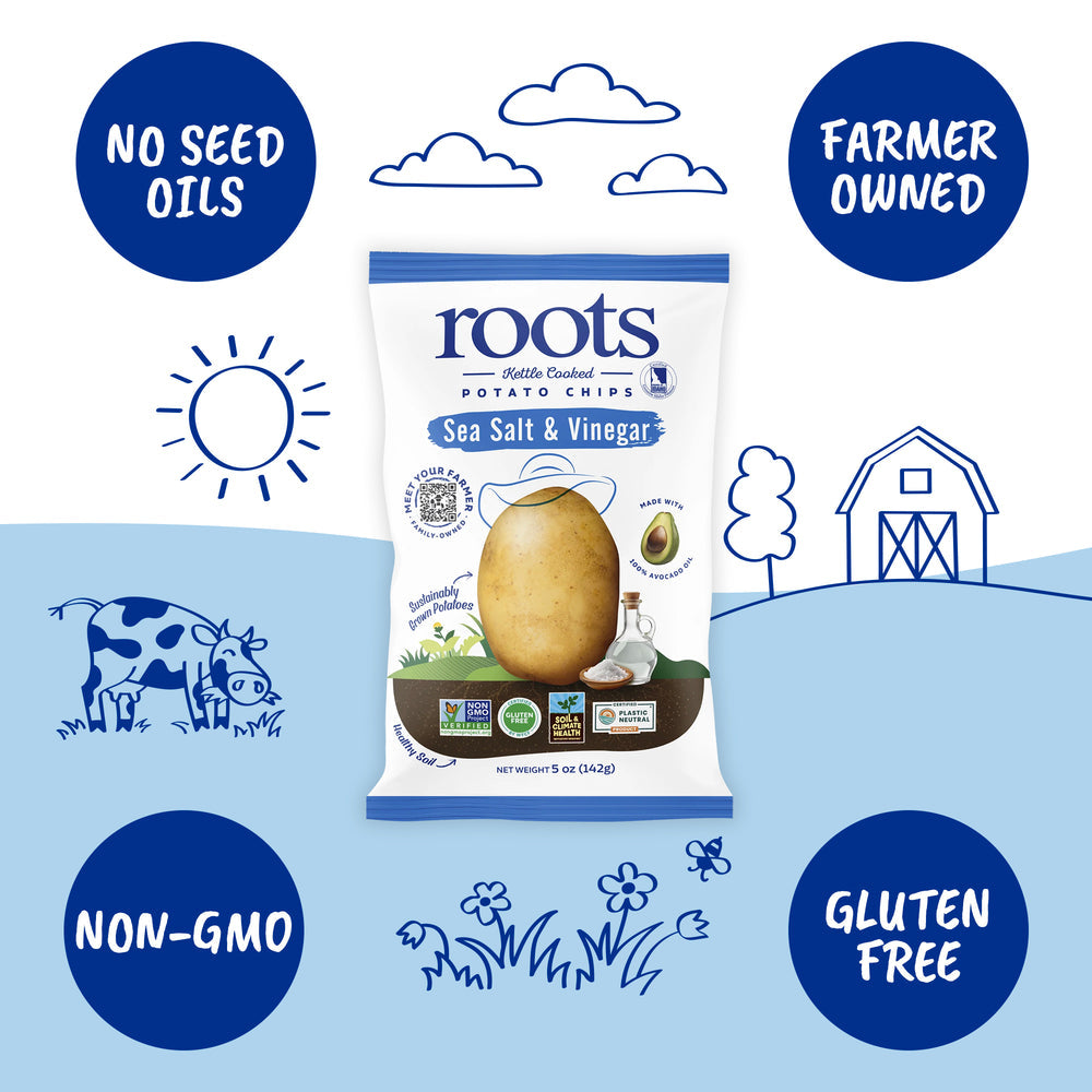 Sea Salt & Vinegar Kettle Cooked Potato Chips – Tangy Bold Flavor – Regenerative Idaho Potatoes