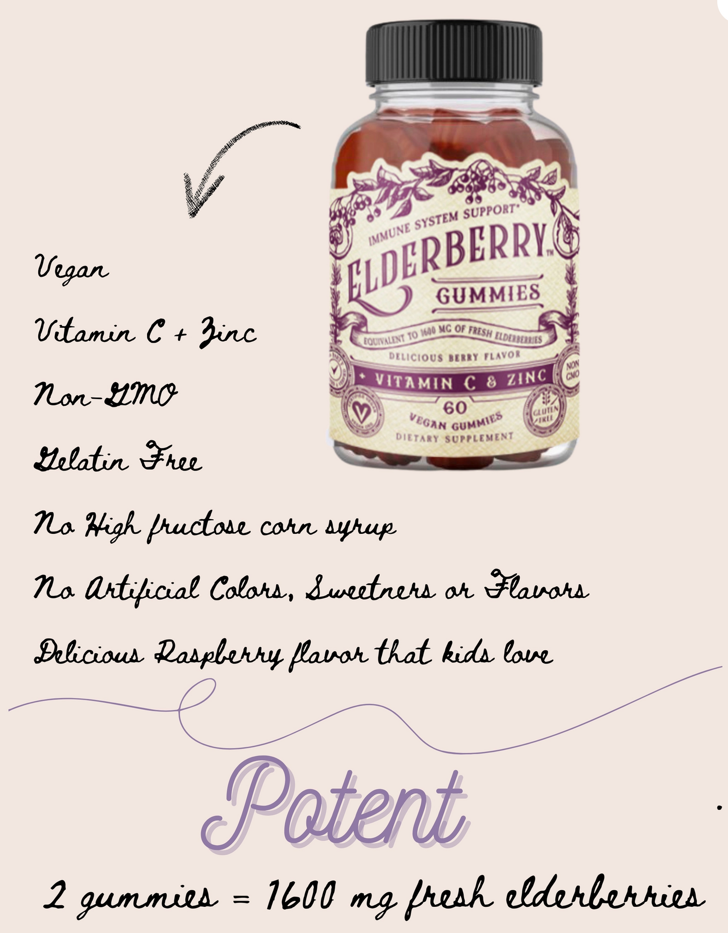 Elderberry Gummies with Zinc + Vitamin C 60 Count