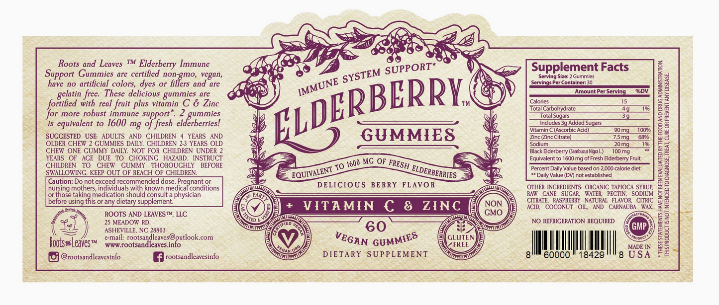 Elderberry Gummies with Zinc + Vitamin C 60 Count