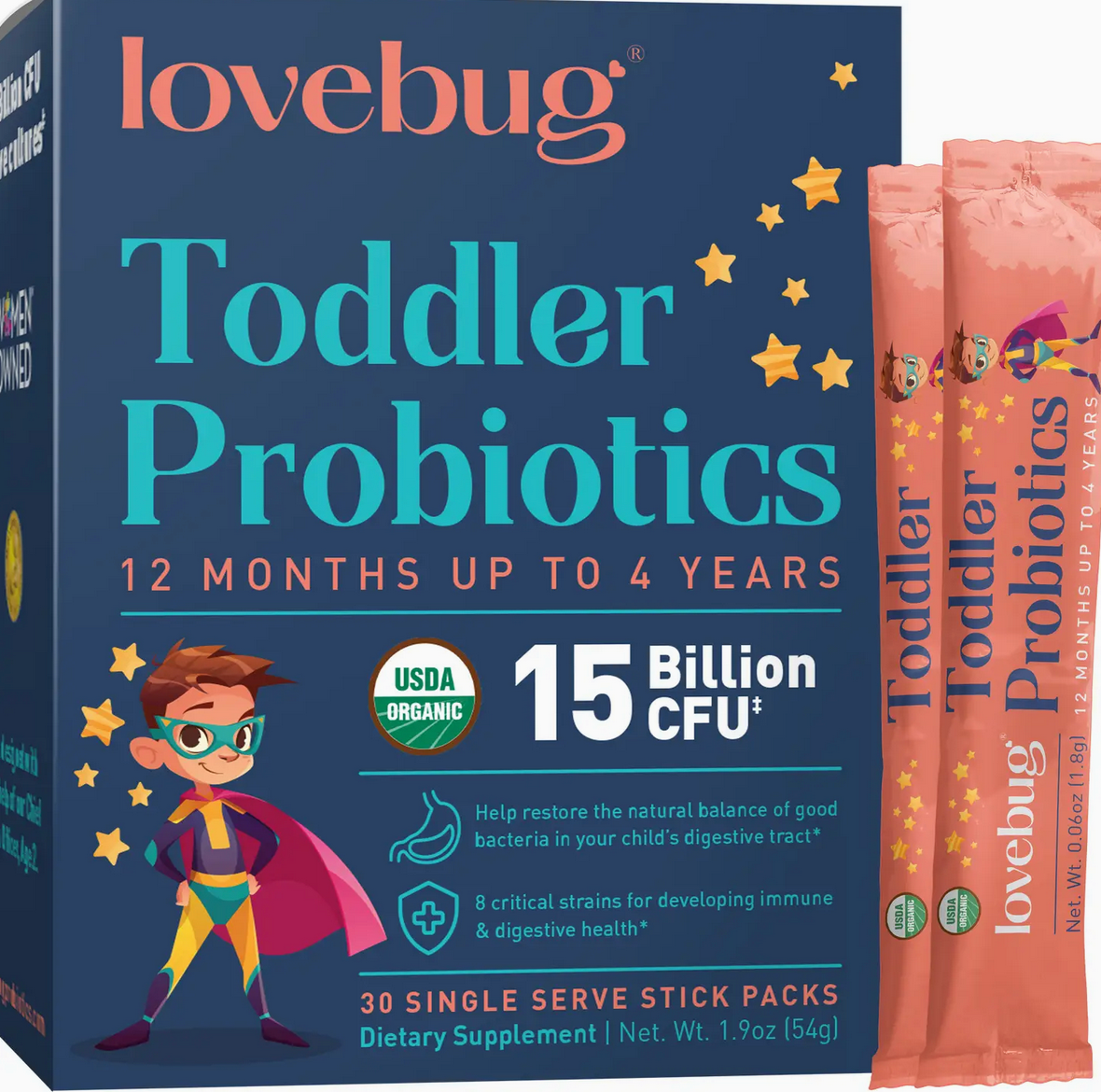 Toddler Probiotics 12 Months - 4 Years Organic (Powder) 30 Single Serve Stick Packs