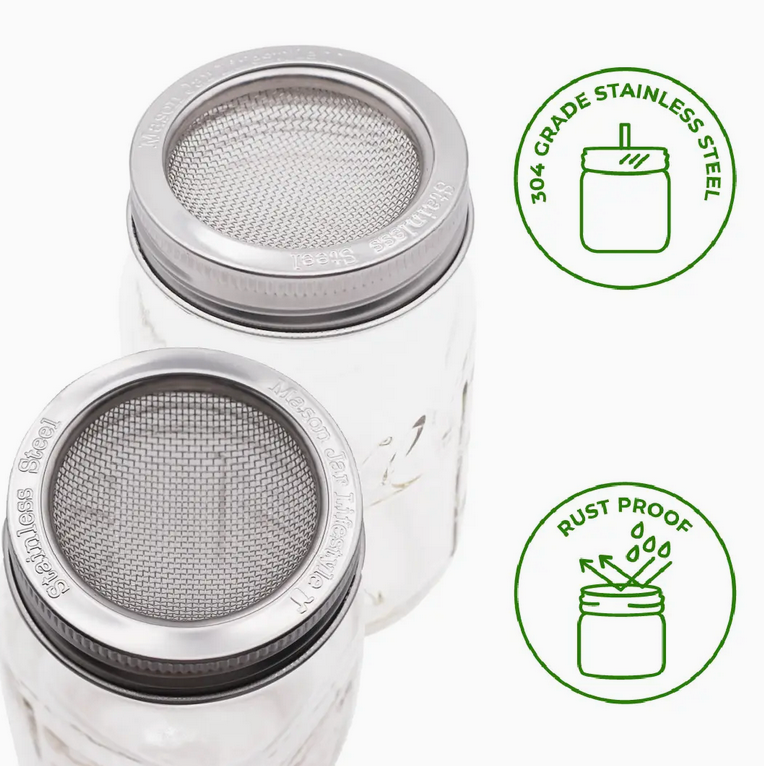 Curved Rust Proof Sprouting Lid and Band For Mason Jars - WM