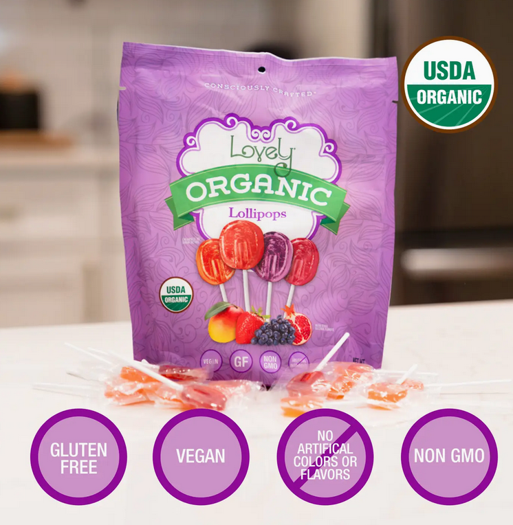 Organic Lollipops - Natural Candy, Gluten Free, No Dyes