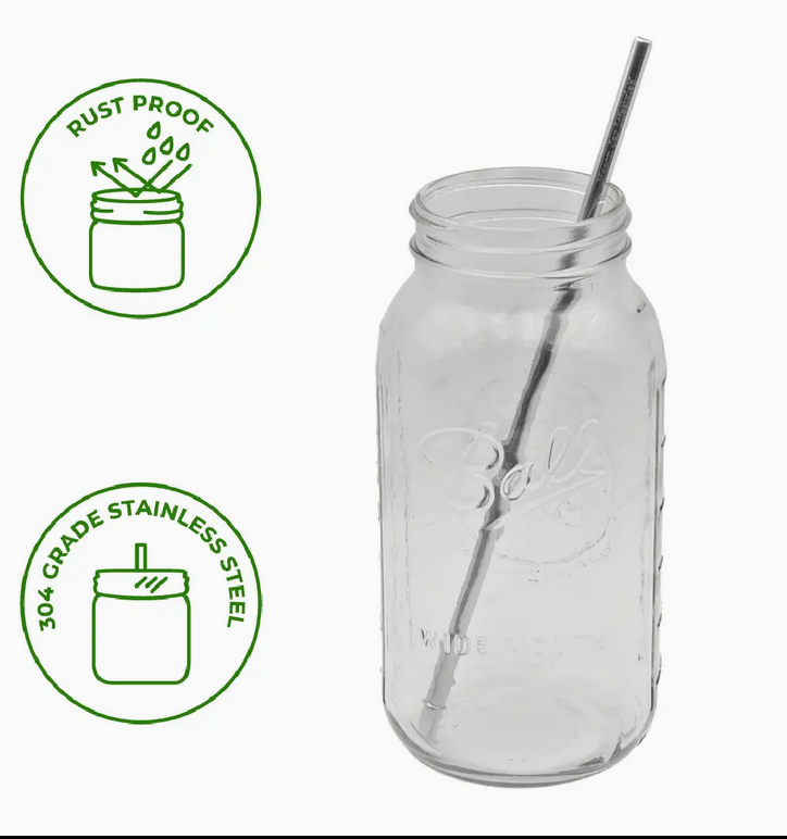 Extra Long Safer Rounded End Stainless Steel Straws - 64oz (4 Pack)