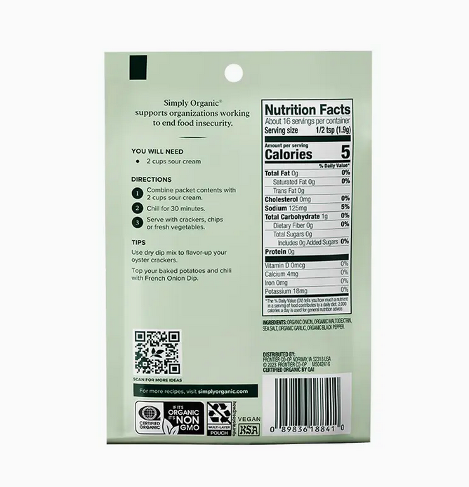 Simply Organic French Onion Dip, Certified Organic