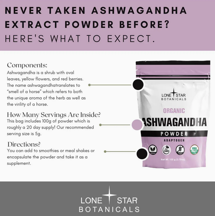 Organic Ashwagandha Extract Powder -- 3.52 oz