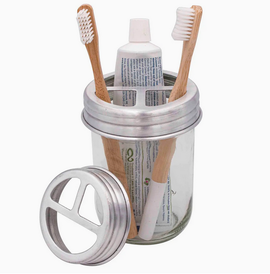 Toothbrush / Toothpaste Holder Lid For Mason Jars - Wide Mouth