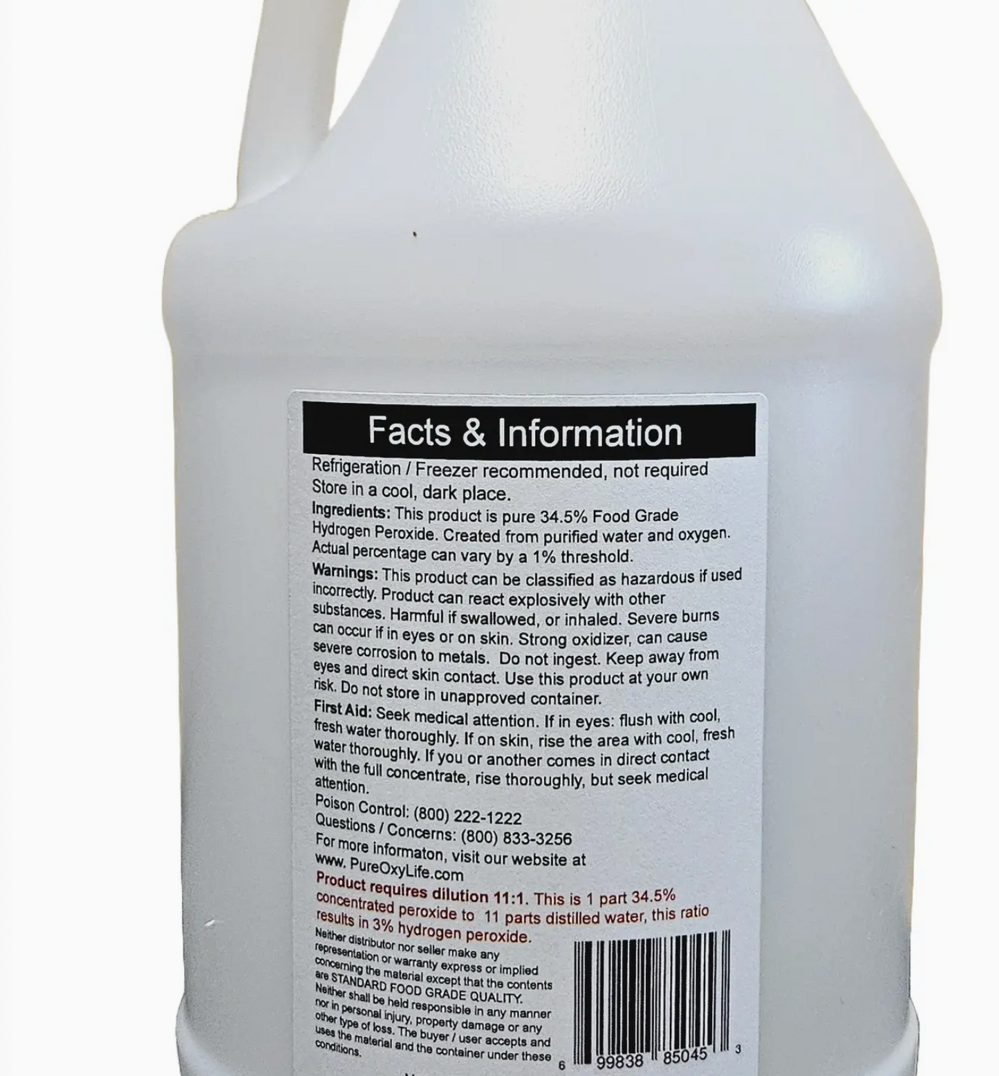 128oz Gallon 34.5% Concentrated Food Grade Hydrogen Peroxide