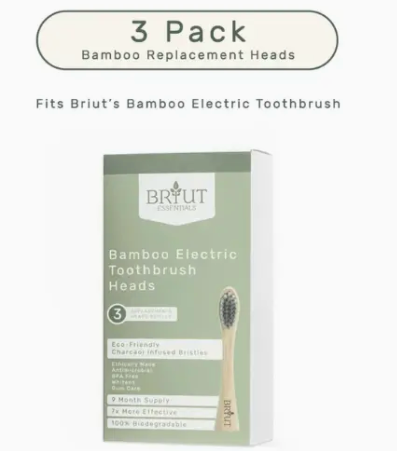Bamboo Replacement Heads (3 Pack) -Compatible To Briut Brush