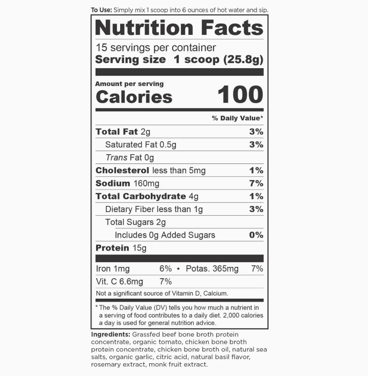 Bone Broth Protein | Powder Tomato Basil (15 Servings)
