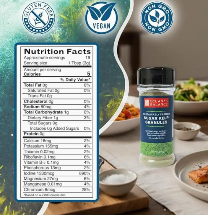 Sustainably Farmed Sugar Kelp Granules 2oz Shaker