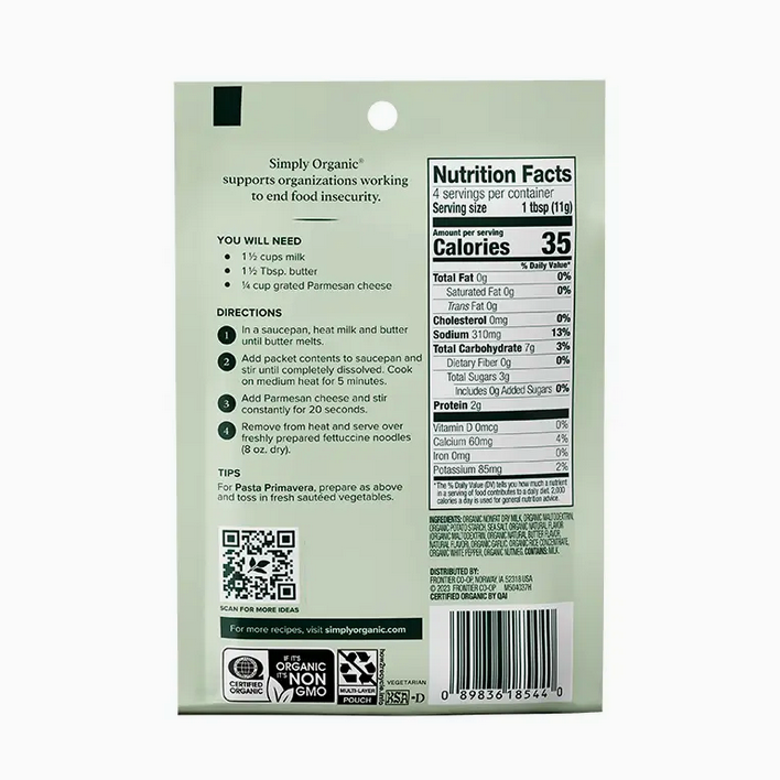 Alfredo Sauce Mix, Certified Organic, Vegetarian, 1.48 oz