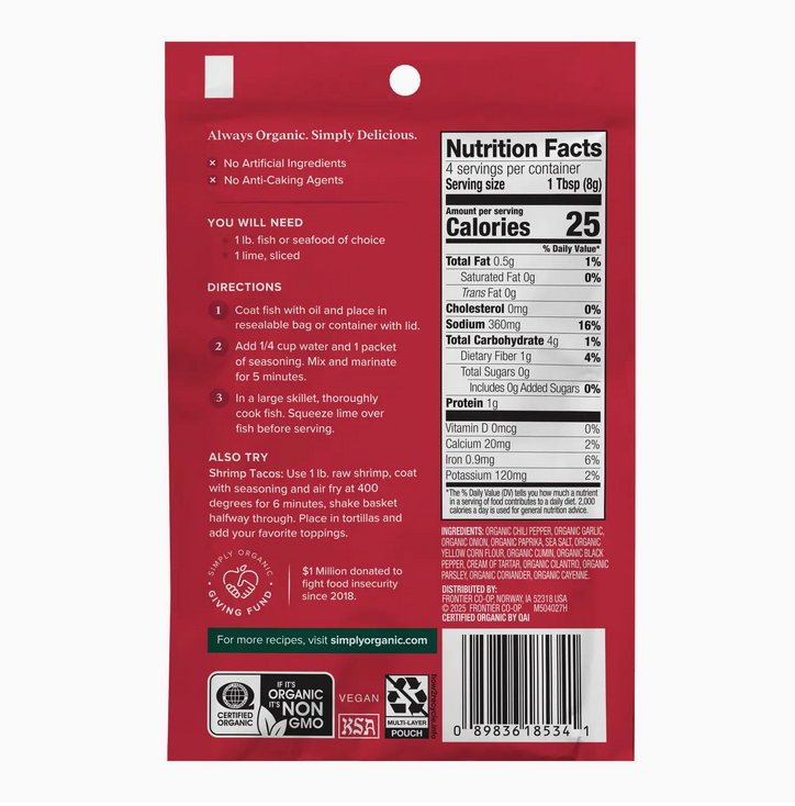Fish Taco Seasoning Mix, Certified Organic, Kosher, 1.13 oz