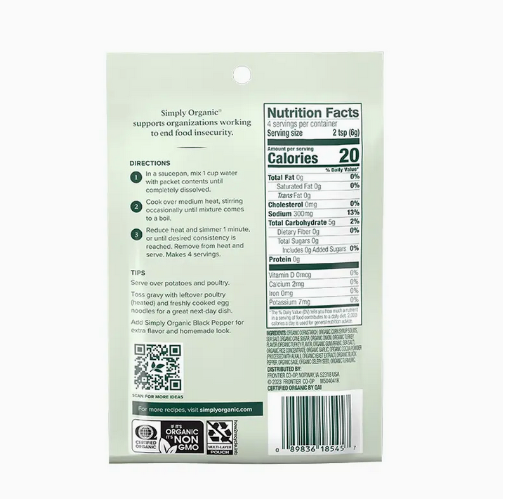 Turkey Flavored Gravy Mix, Certified Organic, 0.85 oz