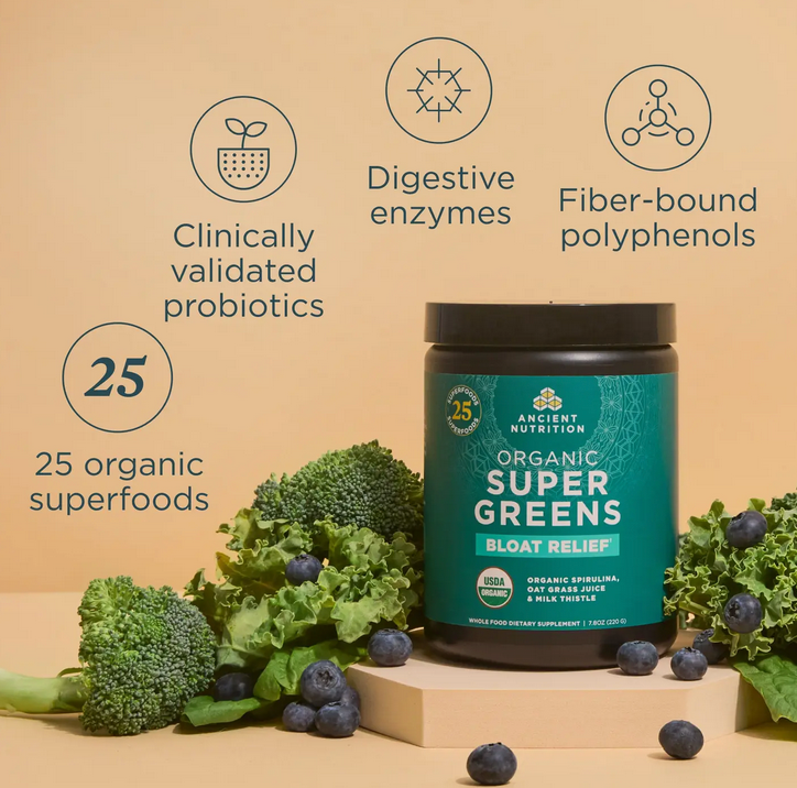 Organic Supergreens Bloat Relief† | Powder Greens Flavor (25 Servings)