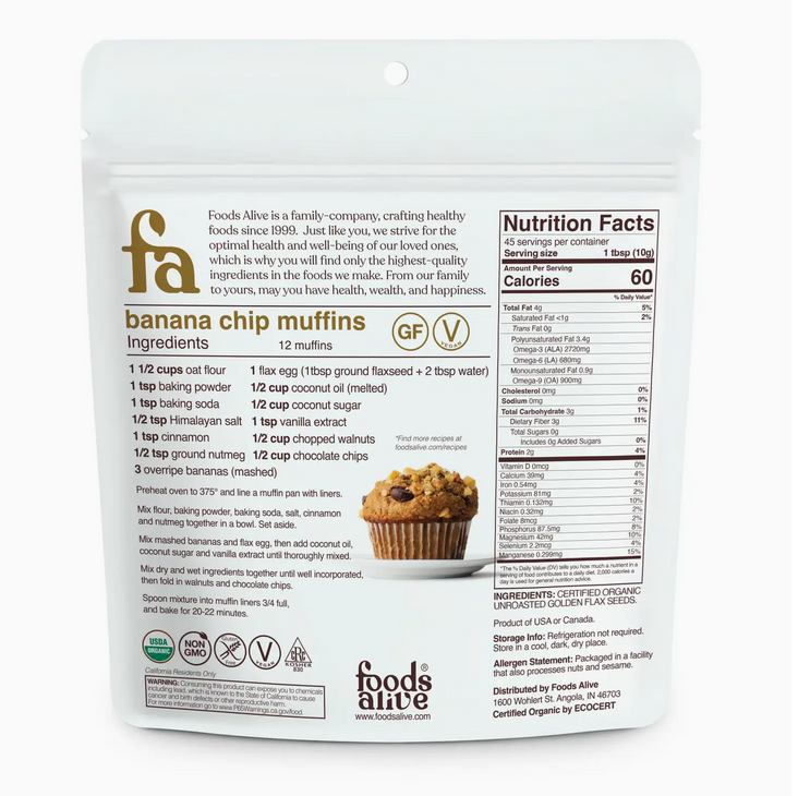 Golden Flax Seeds - Organic 12 oz